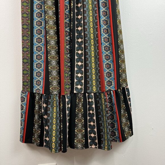 Tahari Tile Stripe Maxi Dress Size S Jersey Stretch Black Multicolored Bohemian - Picture 5 of 14